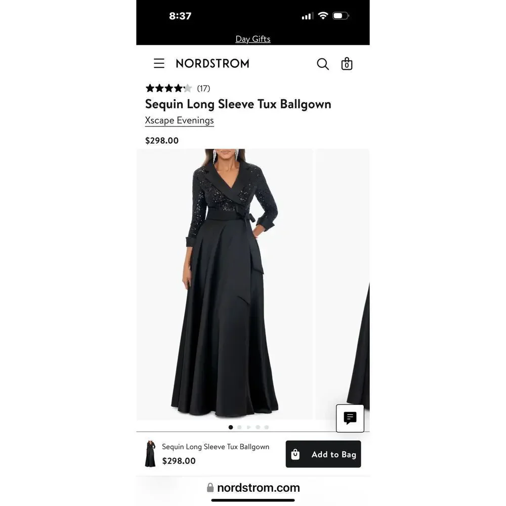 Xscape Women's Evening Sequin Long Sleeve Tux Ballgown Black Size 6 NWT - Picture 7 of 12